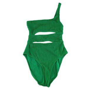 Aerie Women's Crinkle Full Coverage One Piece Swimsuit Size S Jelly Bean Green